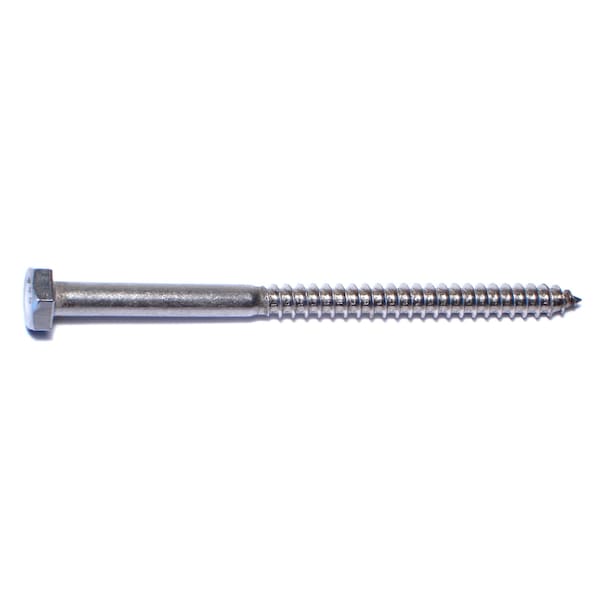 Lag Screw, 1/4 in, 4 in, Stainless Steel, Hex Hex Drive, 3 PK